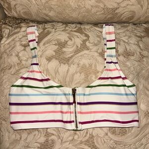Kate Spade New York Party Stripe Zip Bikini Swim Top Ivory Multi $105 Size Small